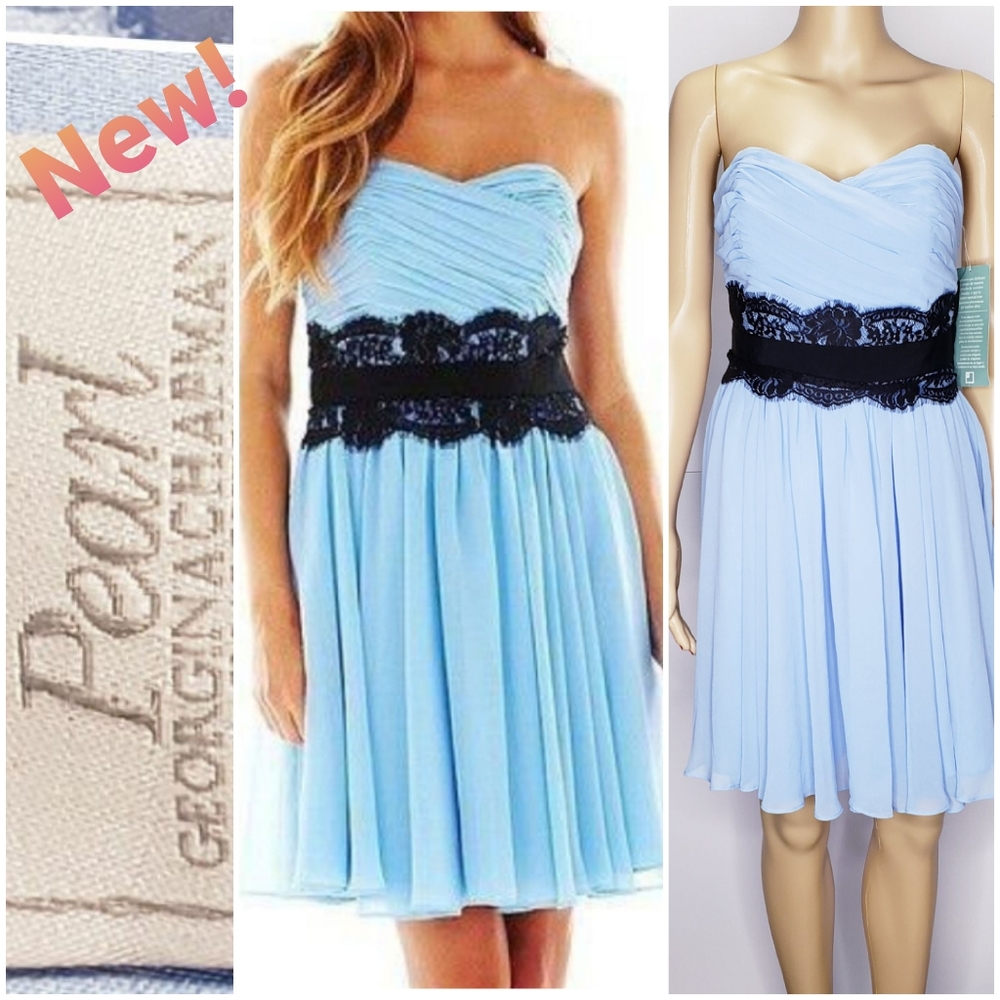 Pearl NEW! Georgina Chapman of Marchesa strapless cocktail dress blue Sz 8🤍